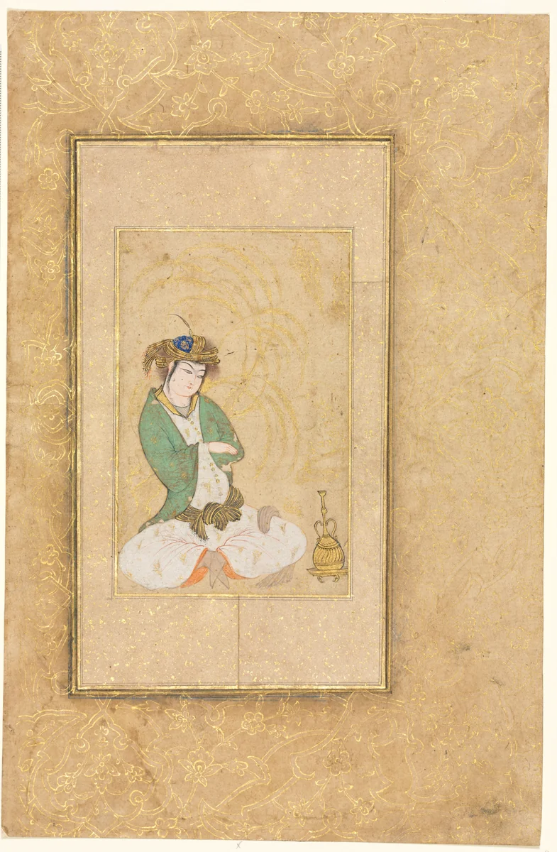 Youth Seated by a Willow; Single Page Illustration by Muhammad Yusuf, manuscript, 1600-1650