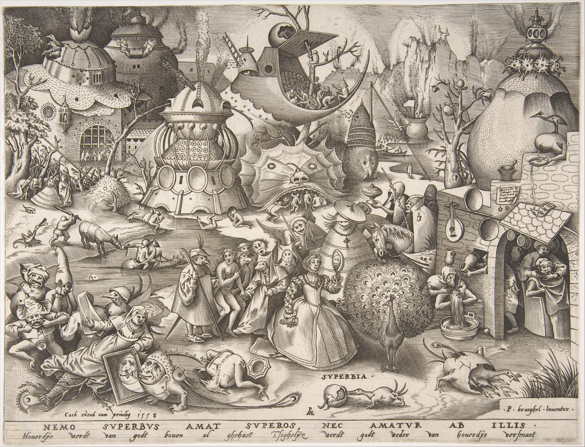 Pride (Superbia), from "The Seven Deadly Sins" by Pieter van der Heyden, print, 1558