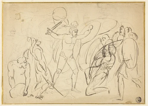 Classical Combat (recto); Sketch of Male Nude (verso) by William Blake or Thomas Stothard, drawing, 1775-1834