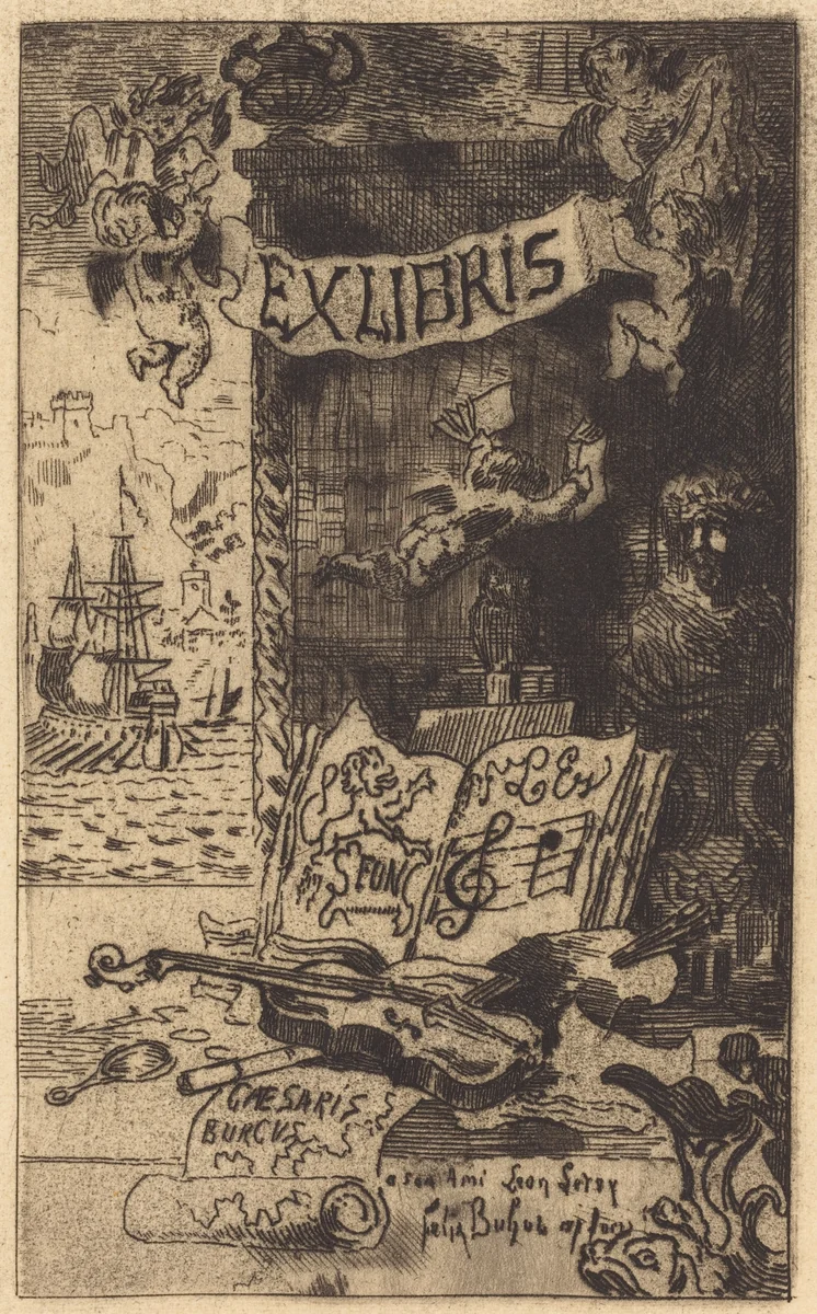 Ex-libris de Léon Lerey (Ex-libris of Leon Lerey) by Félix-Hilaire Buhot, print, 1847-1898