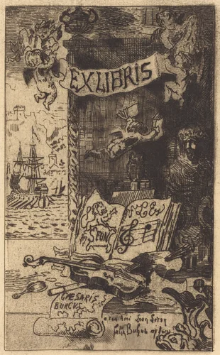 Ex-libris de Léon Lerey (Ex-libris of Leon Lerey) by Félix-Hilaire Buhot, print, 1847-1898