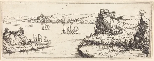 Landscape with Sail Boats by Augustin Hirschvogel, print, 1546