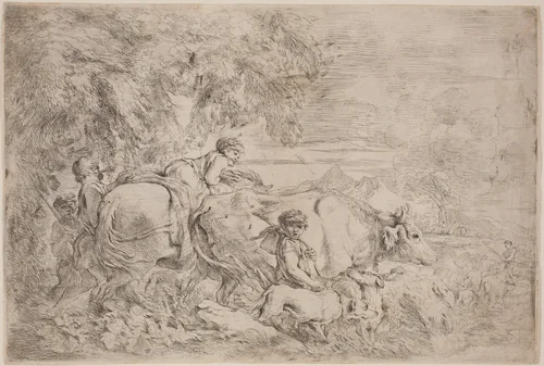 Shepherds Following Their Flock by Giovanni Benedetto Castiglione, print, 1650-1660