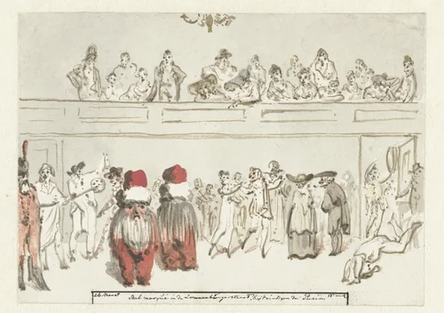 Bal masqué in de Zwanenburgerstraat (dagboek, 26 maart) by Christiaan Andriessen, drawing, 1805-1808