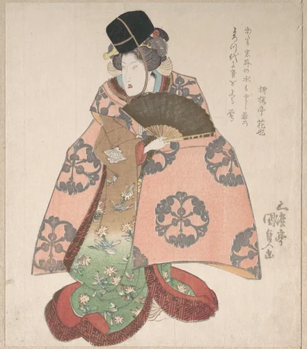 Kabuki Actor in a Female Role Standing with a Fan by Utagawa Kunisada (歌川国貞), print, 1800-1899
