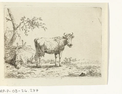 Liggende en staande koe by Anthony Oberman, print, 1796-1845