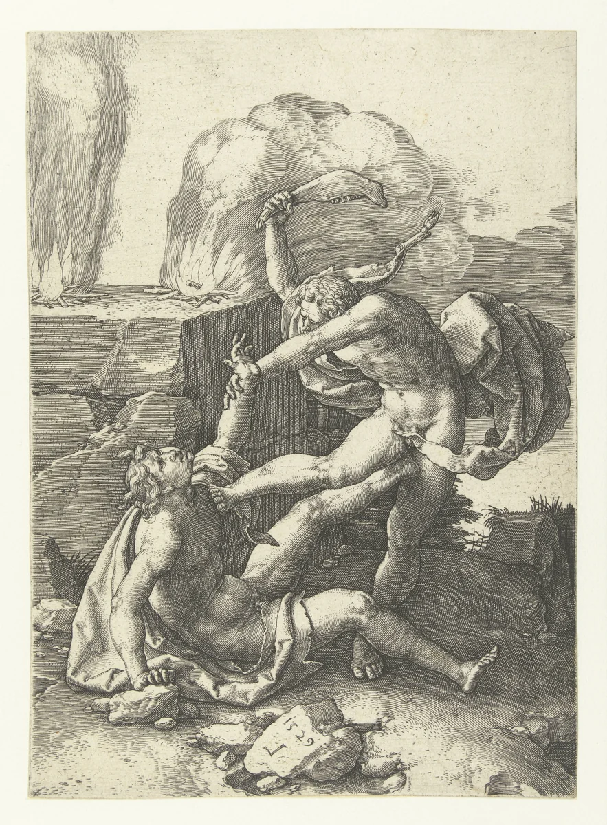 Kaïn doodt Abel by Unknown, print, 1529
