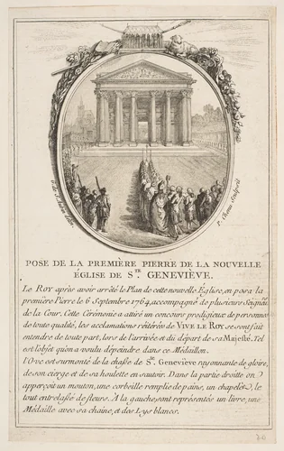 Placing of the first stone for the church of Saint Genevieve by Gabriel de Saint-Aubin, print, 1766