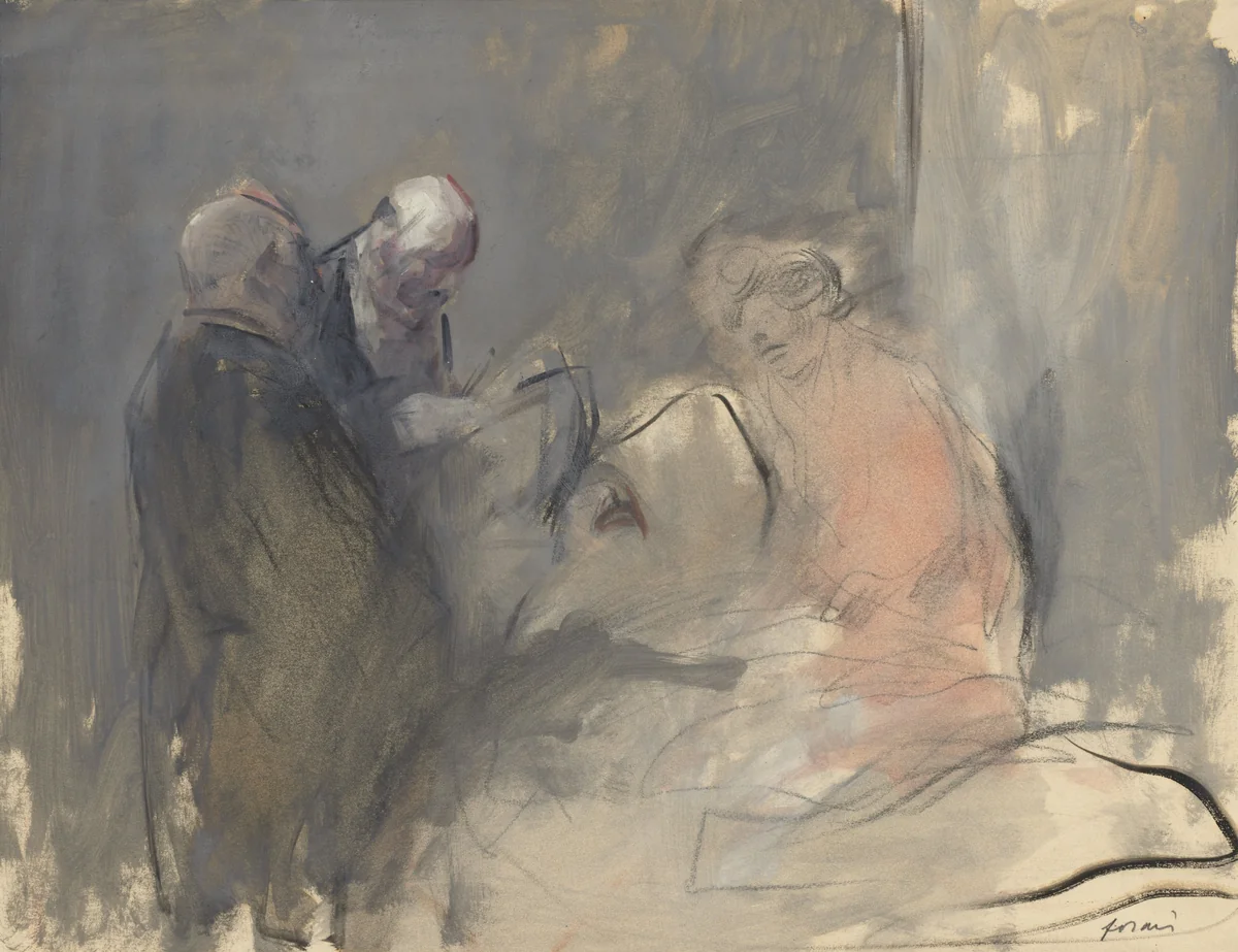 In the Hospital (recto) by Jean-Louis Forain, drawing, 1852-1931