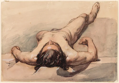 Study of a Male Nude by William Mulready, drawing, 1847-1857