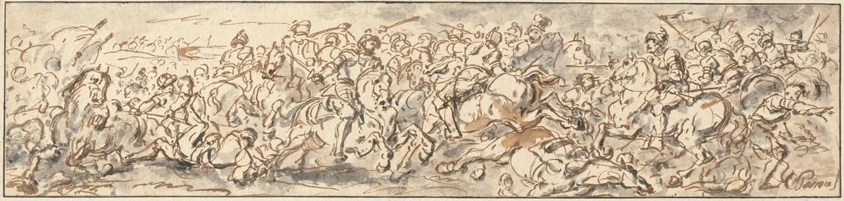 Cavalry Battle by Charles Parrocel, drawing, 1688-1752