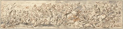 Cavalry Battle by Charles Parrocel, drawing, 1688-1752