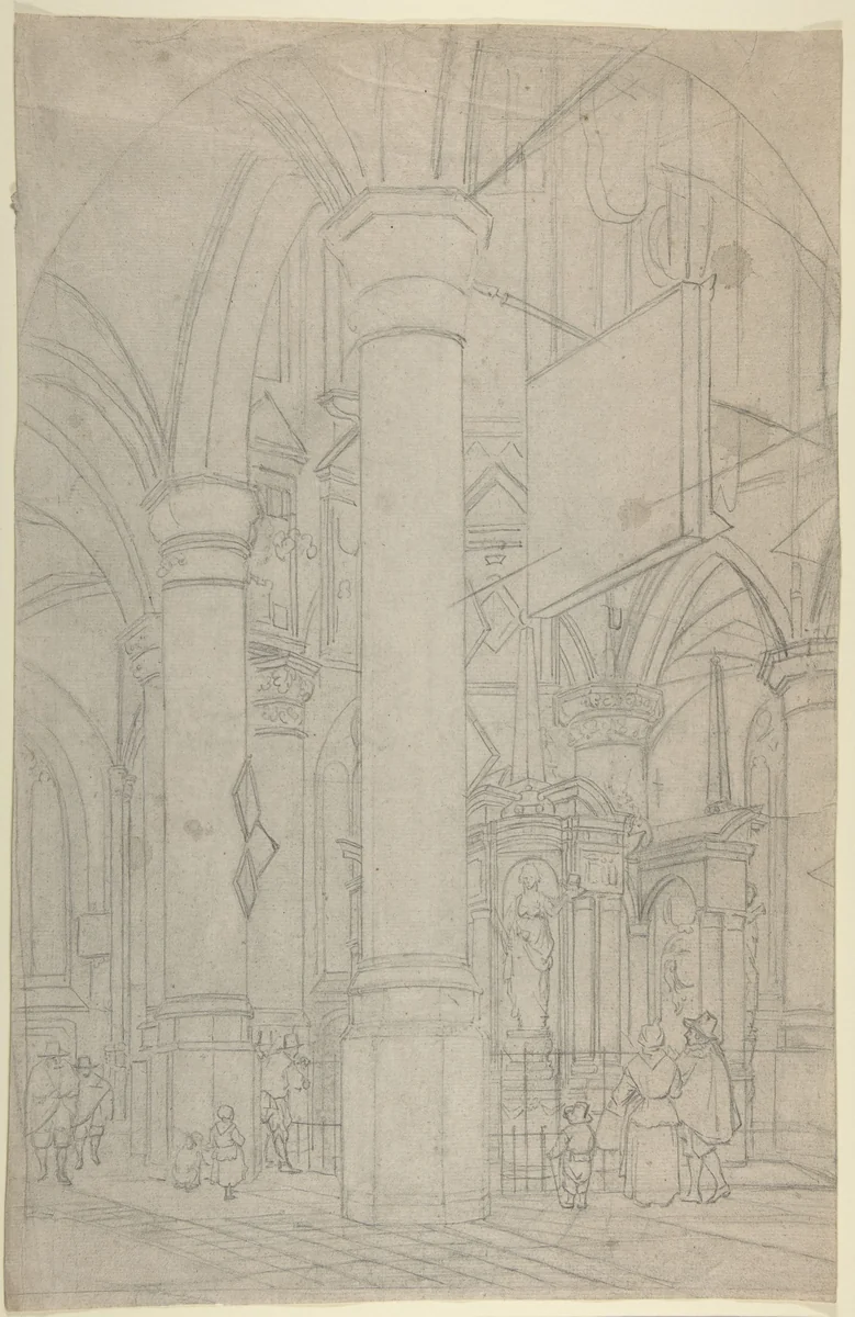 Interior of the New Church in Delft with the Tomb of William the Silent by Jan Hendrik Verheyen, drawing, 1793-1846
