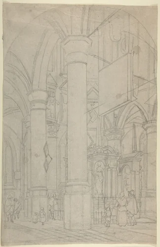 Interior of the New Church in Delft with the Tomb of William the Silent by Jan Hendrik Verheyen, drawing, 1793-1846