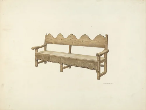 Wooden Bench by Edward Jewett, index of american design, 1940