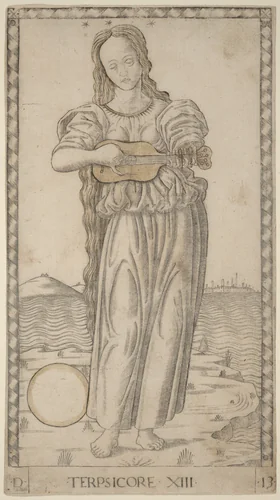 Terpsicore (Terpsichore) by Master of the E-Series Tarocchi, print, 1465