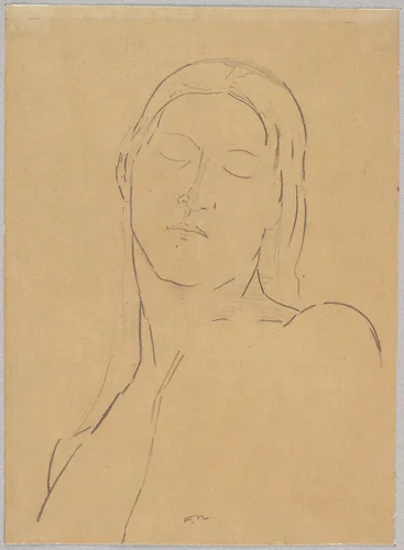 The Closed Eyes by Odilon Redon, drawing, 1890