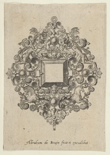 Vertical Panel with Design for a Mirror by Abraham de Bruyn, print, 1580-1600