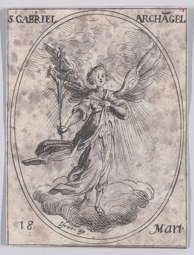 S. Gabriel, archange (St. Gabriel, Archangel), March 18th, from "Les Images De Tous Les Saincts et Saintes de L'Année" (Images of All of the Saints and Religious Events of the Year) by Jacques Callot, print, 1636