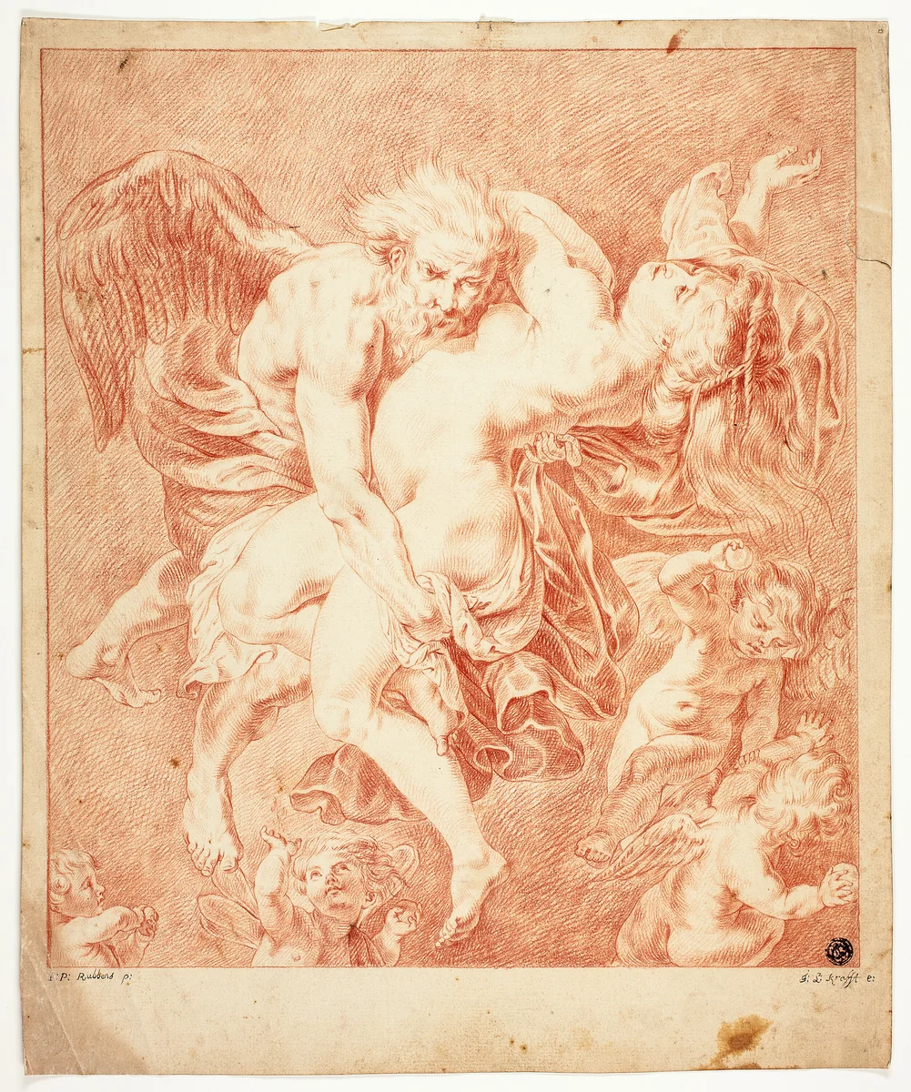 Boreas and Orytheia by Jan Lauwryn Krafft, drawing, 1714-1765