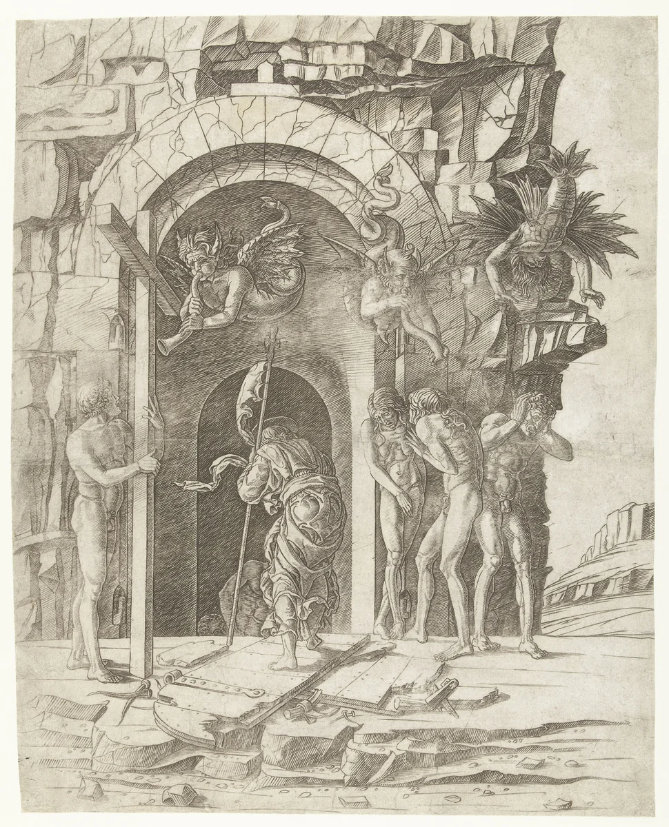 Christus daalt af in voorgeborchte by Unknown, print, 1475-1480