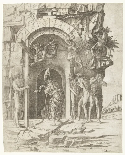 Christus daalt af in voorgeborchte by Unknown, print, 1475-1480