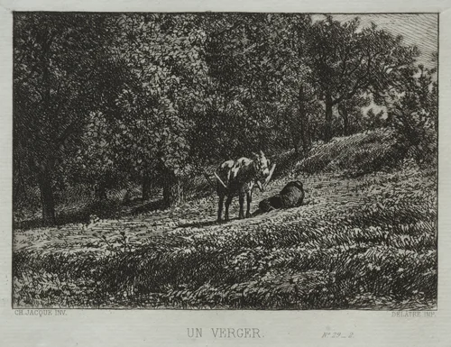 An Orchard by Charles-Émile Jacque, print, 1865