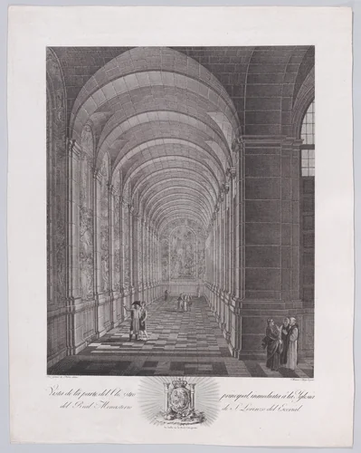 View of the cloister of the Church of the monastery of El Escorial, from "Views of El Escorial" by Manuel Alegre, print, 1785-1795
