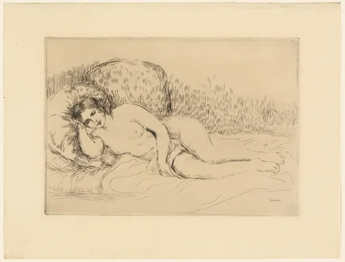 Woman Reclining, to the Left by Pierre-Auguste Renoir, print, 1901-1911