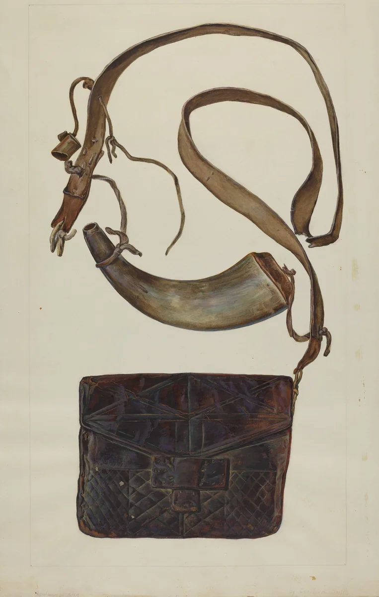 Bullet Pouch and Powder Horn by Cecil Smith, index of american design, 1937