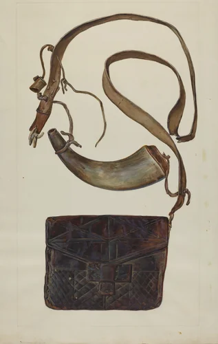 Bullet Pouch and Powder Horn by Cecil Smith, index of american design, 1937