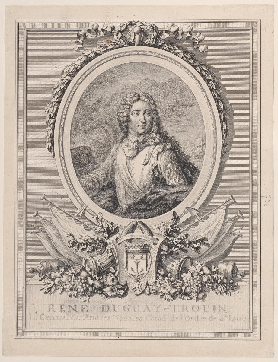 Portrait of René Duguay-Trouin, Lieutenant-General of the Naval Armies of the King by François Nicolas Barthélemy Dequevauviller, print, 1765-1807