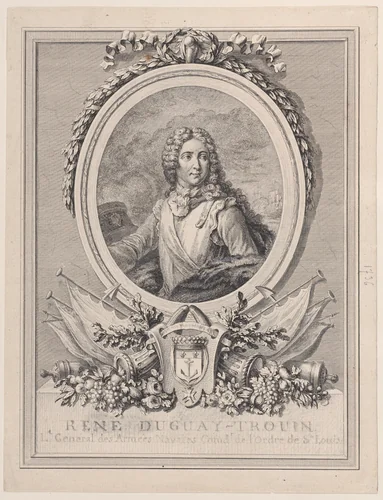 Portrait of René Duguay-Trouin, Lieutenant-General of the Naval Armies of the King by François Nicolas Barthélemy Dequevauviller, print, 1765-1807