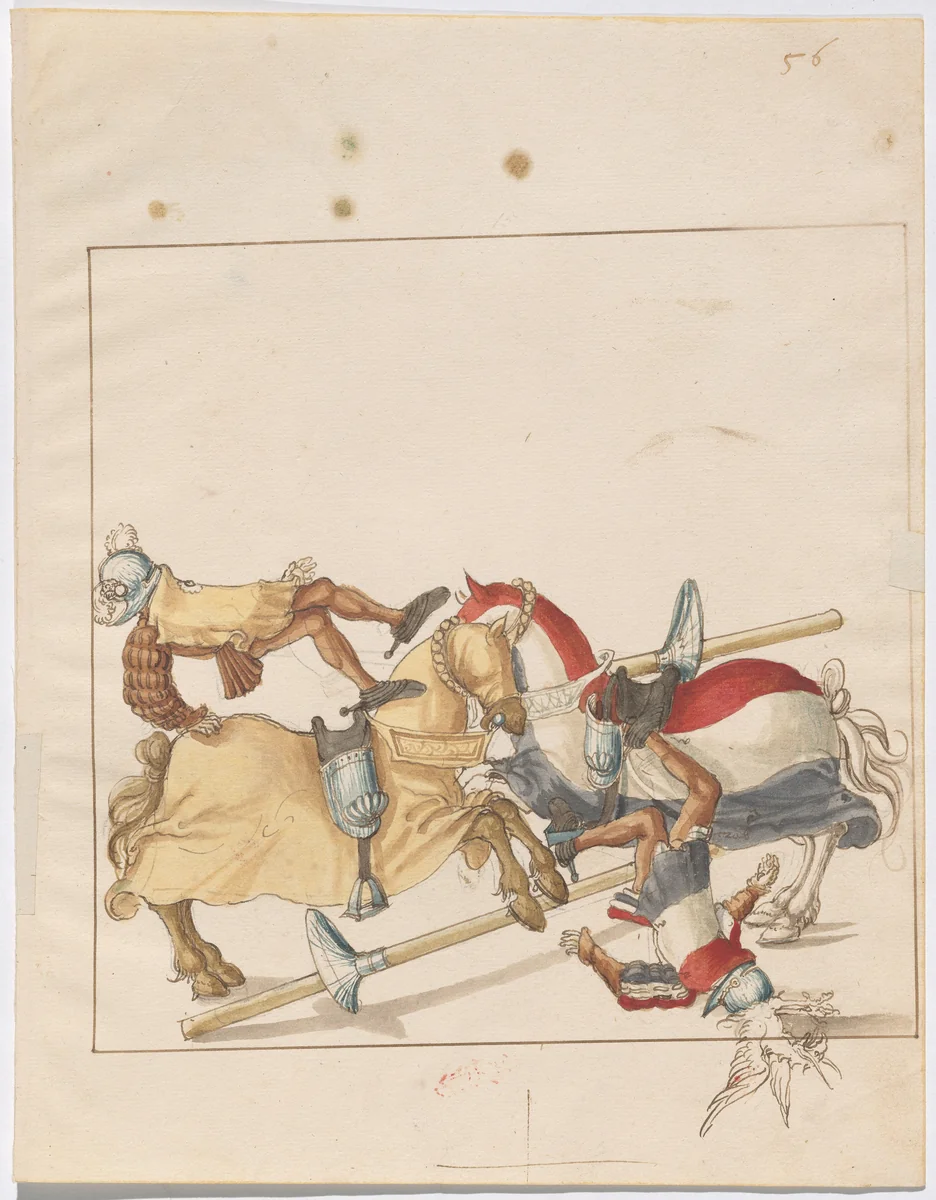 Mock Joust of War with Fixed Shields by German 16th Century, drawing, 1515