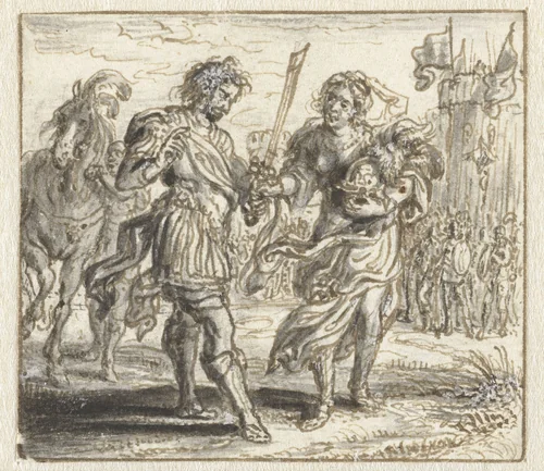 Andromache Taking Leave of Hector by Adriaen Pietersz van de Venne, drawing, 1634