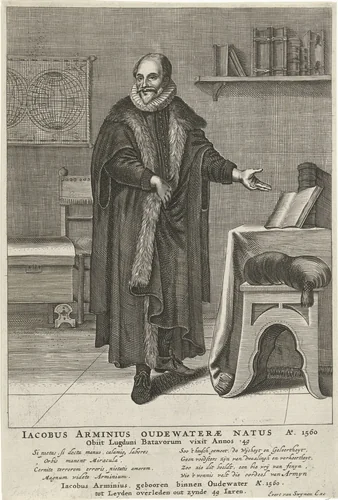 Portret van Jacobus Arminius by Pieter Holsteyn, print, 1624-1673