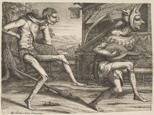 Two Fools Dancing from Two and Three Fools of the Carnival by Hendrick Hondius, print, 1642