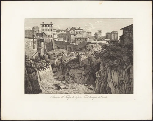 Situatione del Tempio di Vesta a Tivoli, dirimpetto la Cascata by Albert Christoph Dies, portfolio, 1755-1822