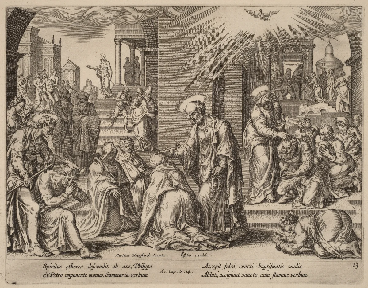 The People of Samaria Receive the Word of God by Philip Galle, print, 1537-1612