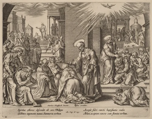 The People of Samaria Receive the Word of God by Philip Galle, print, 1537-1612