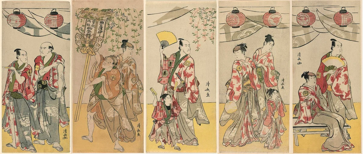 Eleven Actors Celebrating the Festival of the Shrine of the Soga Brothers by Torii Kiyonaga (鳥居清長), print, 1783-1793