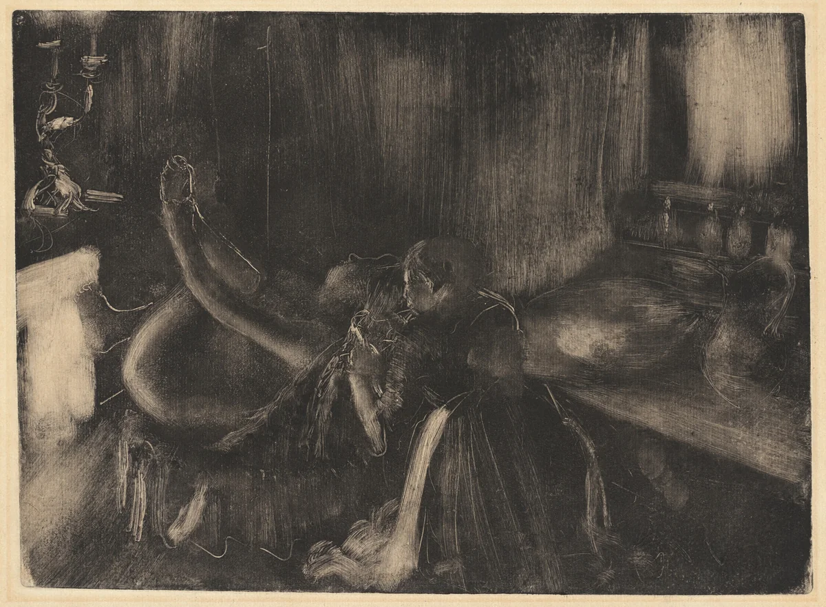 Woman by a Fireplace by Edgar Degas, print, 1880-1890