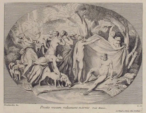 Diana at the Bath After Returning from the Hunt by Anne Claude Philippe de Tubières, print, 1725-1765