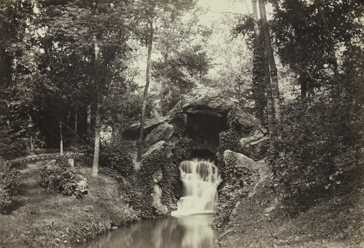 View of the Small Grotto toward the Deer Pond, Bois de Boulogne by Charles Marville, photograph, 1858