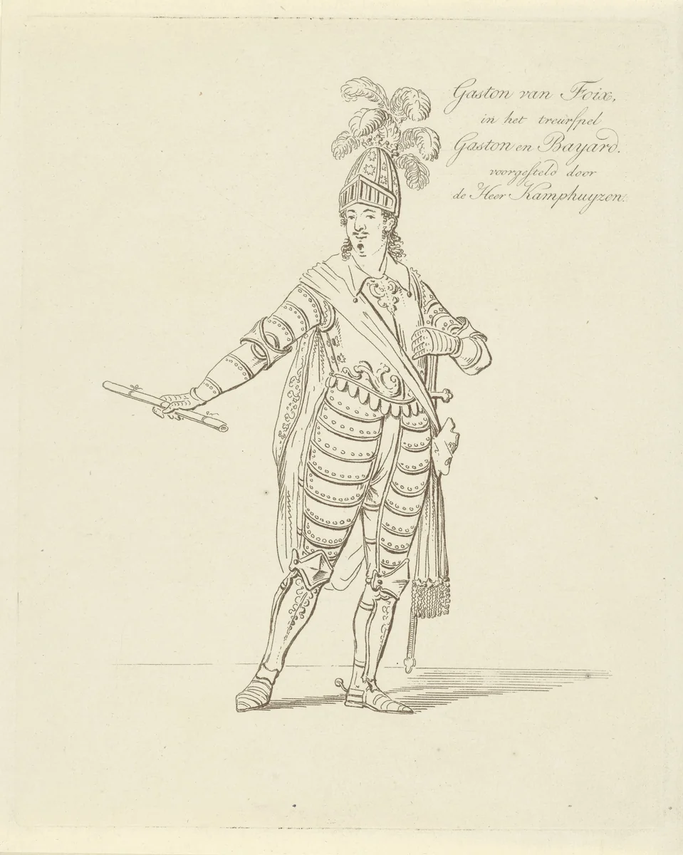 De heer Kamphuijzen in de rol van Gaston van Foix by Johannes Jelgerhuis, print, 1805-1836