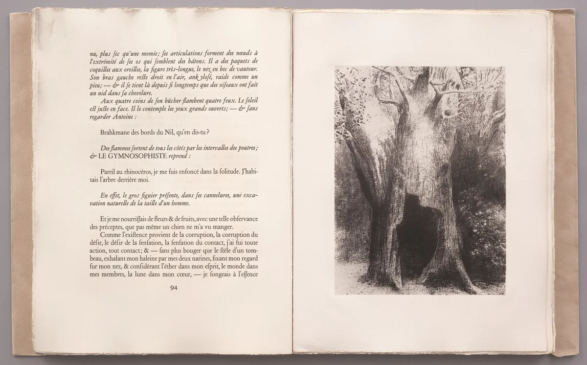 . . . I Plunged into Solitude. I Dwelt in the Tree behind Me (. . . Je me suis enfoncé dans la solitude. J'habitais l'arbre derrière moi) (plate VIII) from La Tentation de Saint-Antoine by Odilon Redon, illustrated book, 1896