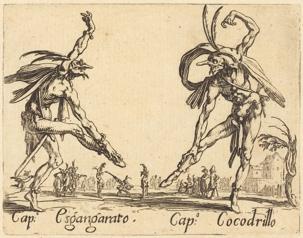 Cap. Esgangarato and Cap. Cocodrillo by Jacques Callot, print, 1622