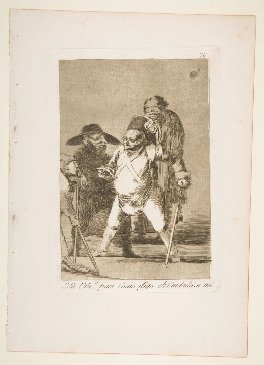 Plate 76 from "Los Caprichos": You understand?... well, as I say... eh! Look out! otherwise... (¿Està Umd...pues, Como digo..eh! Cuidado! si no...) by Goya, print, 1799