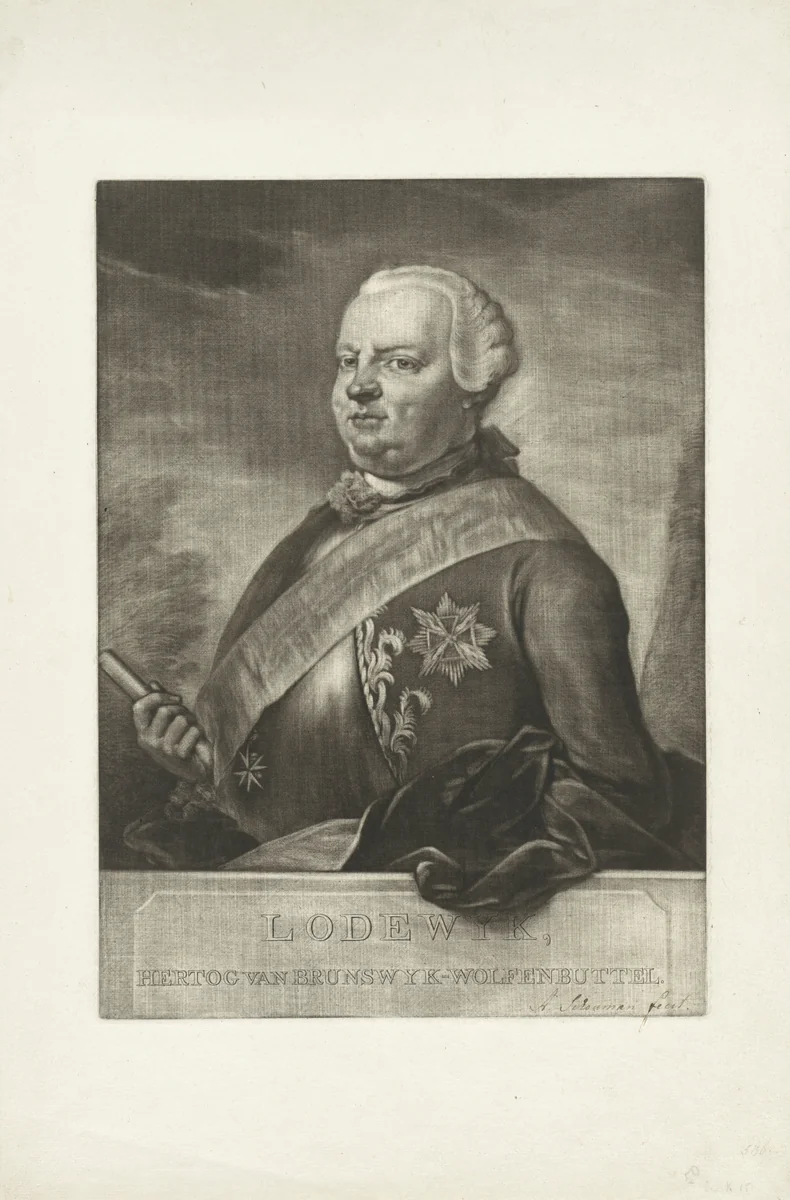 Portret van Lodewijk Ernst, hertog van Brunswijk-Wolfenbüttel by Aert Schouman, print, 1738-1792