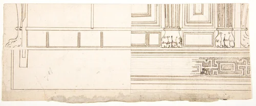 Unidentified building, elevation and section elevation (recto) Corinthian column base, elevation (verso) by anonymous, drawing, 1500-1560